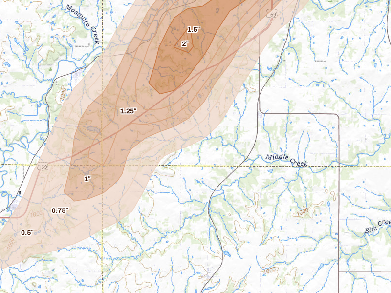 Radar-estimated hail-size map of the storm over Osawatomie, KS