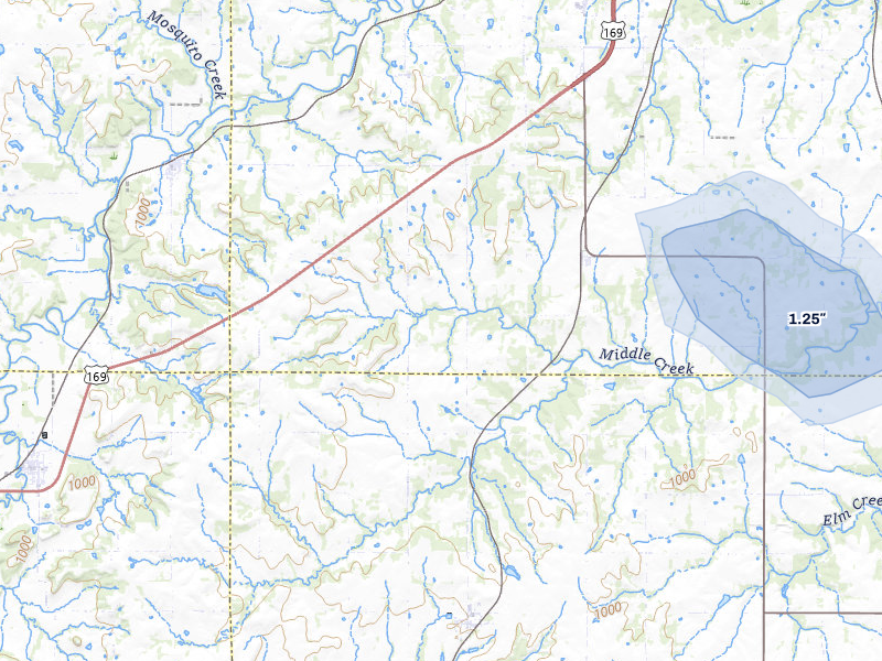 NEXRAD radar-signature map of the hail storm over Osawatomie, KS on May 29, 2026