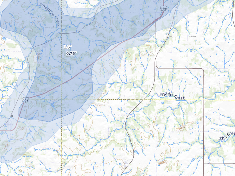 NEXRAD radar-signature map of the hail storm over Osawatomie, KS on May 30, 2026