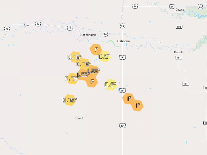 Hail map of Osborne, KS on Jun 3, 2026, hail up to 1.25"