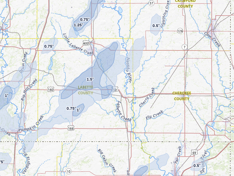 NEXRAD radar-signature map of the hail storm over Oswego, KS on Mar 6, 2026
