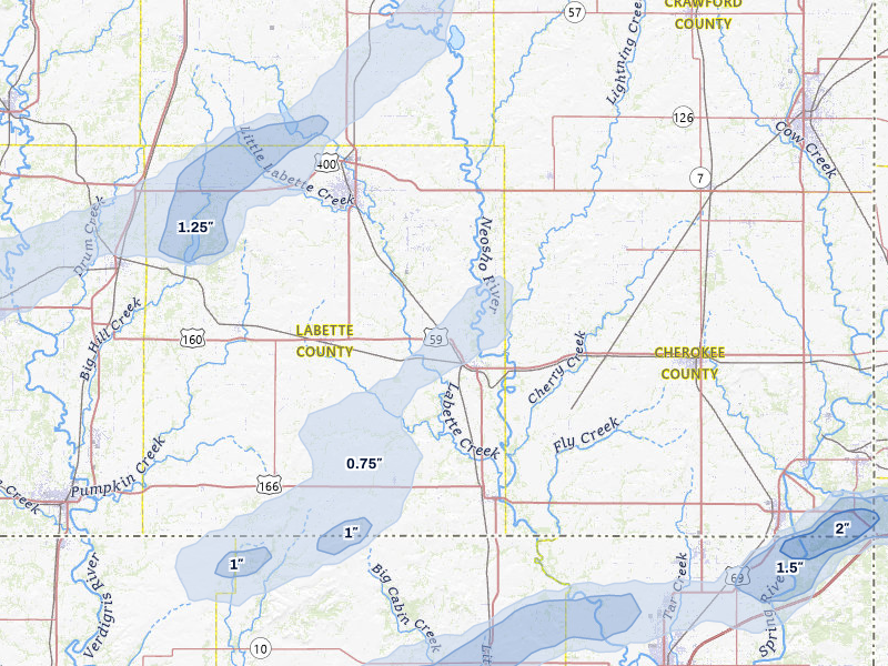 NEXRAD radar-signature map of the hail over Oswego, KS