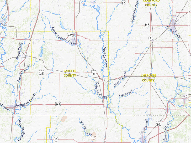 Radar-estimated hail-size map of the storm over Oswego, KS on May 18, 2026