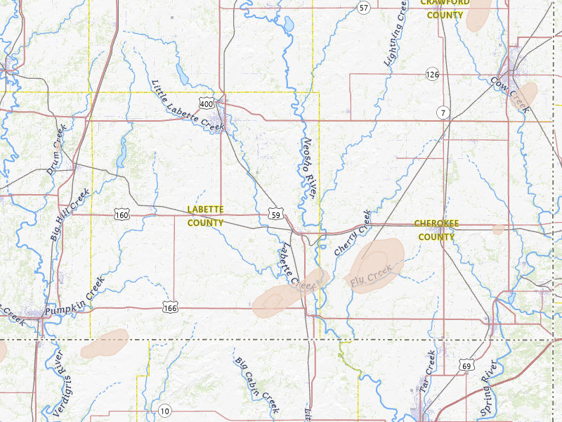 Radar-estimated hail-size map of the storm over Oswego, KS on May 30, 2026