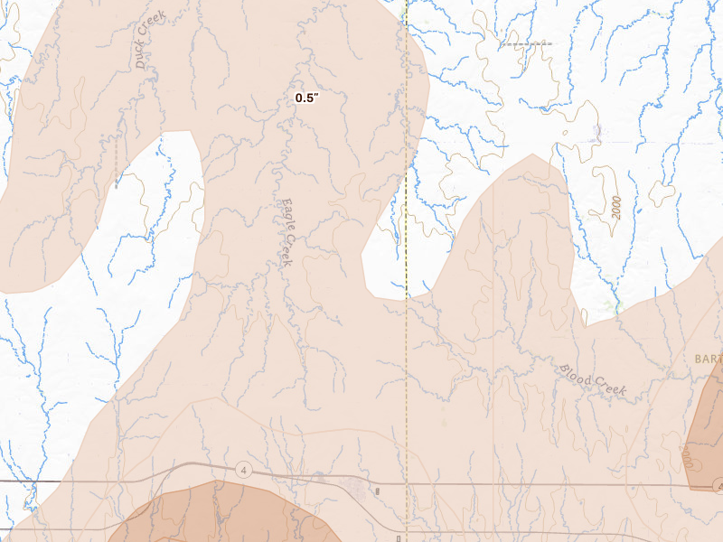 Radar-estimated hail-size map of the storm over Otis, KS on May 30, 2026