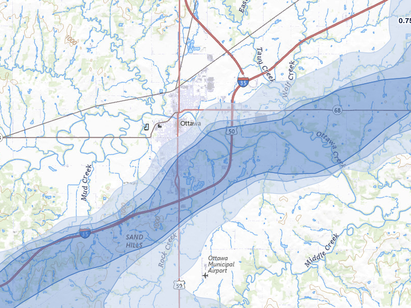NEXRAD radar-signature map of the hail over Ottawa, KS