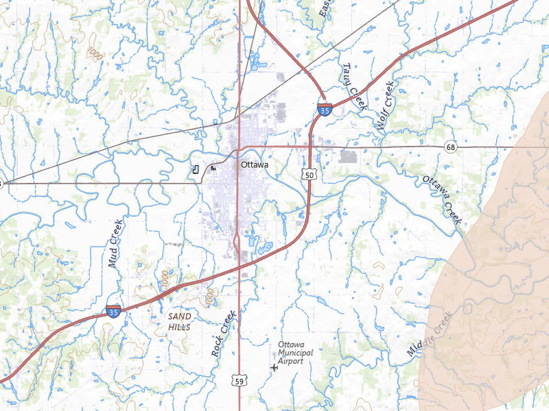 Radar-estimated hail-size map of the storm over Ottawa, KS on Apr 23, 2026