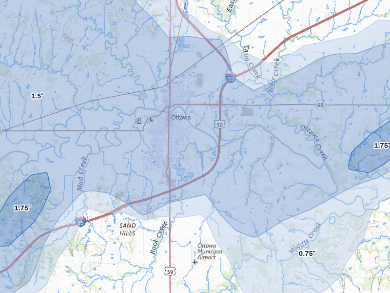 NEXRAD radar-signature map of the hail storm over Ottawa, KS on May 30, 2026