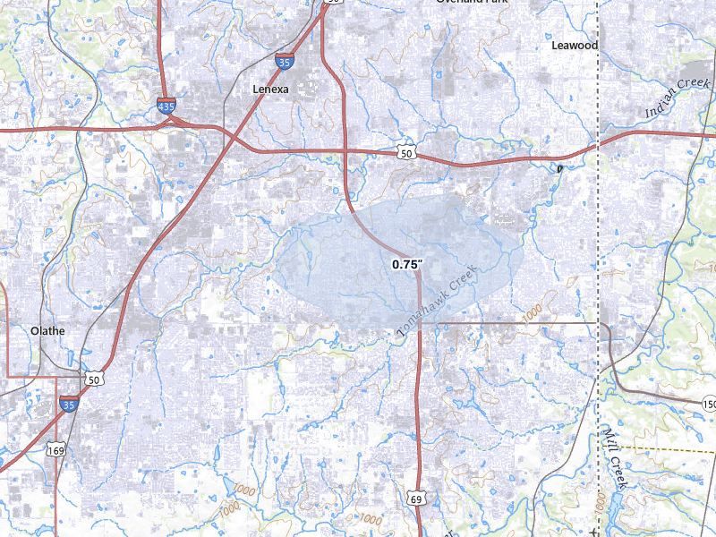 NEXRAD radar-signature map of the hail storm over Overland Park, KS on May 31, 2026