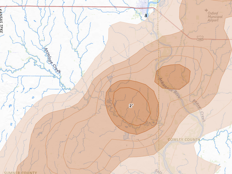 Radar-estimated hail-size map of the storm over Oxford, KS