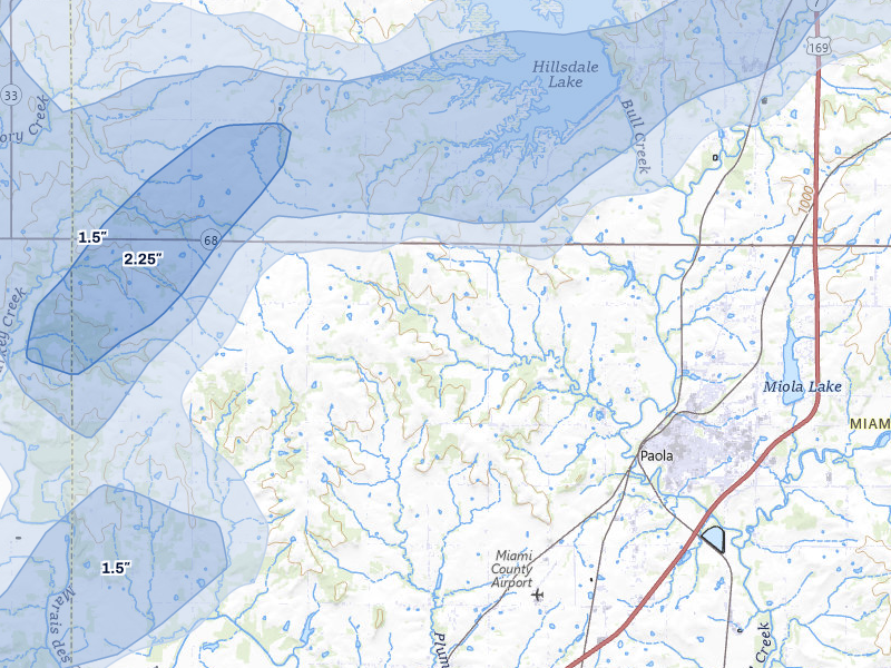 NEXRAD radar-signature map of the hail over Paola, KS