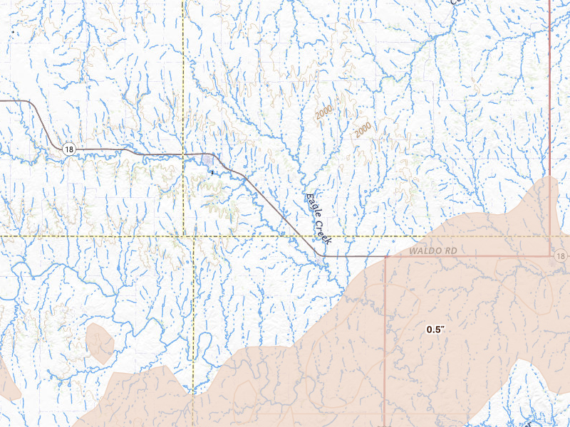 Radar-estimated hail-size map of the storm over Paradise, KS on Apr 26, 2026