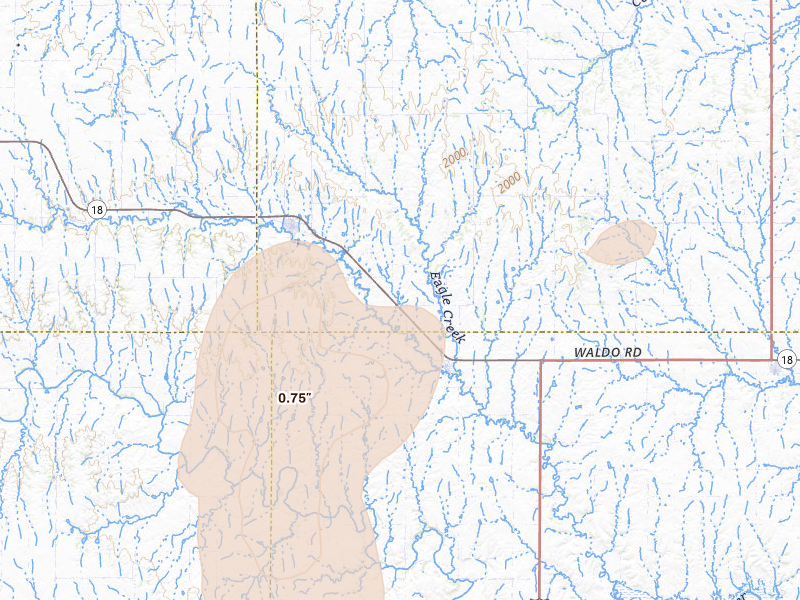 Radar-estimated hail-size map of the storm over Paradise, KS on May 29, 2026