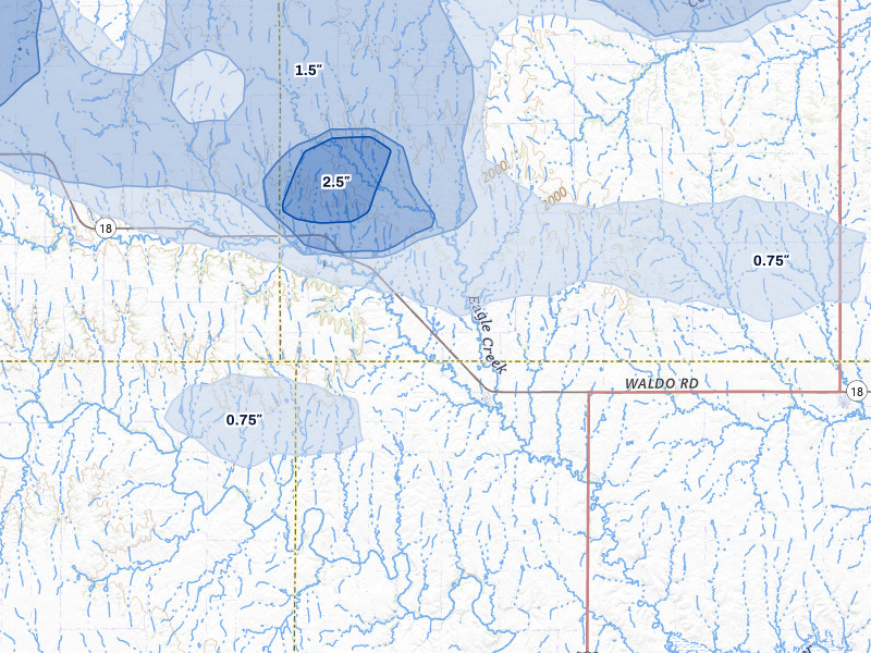 NEXRAD radar-signature map of the hail storm over Paradise, KS on Jul 3, 2026