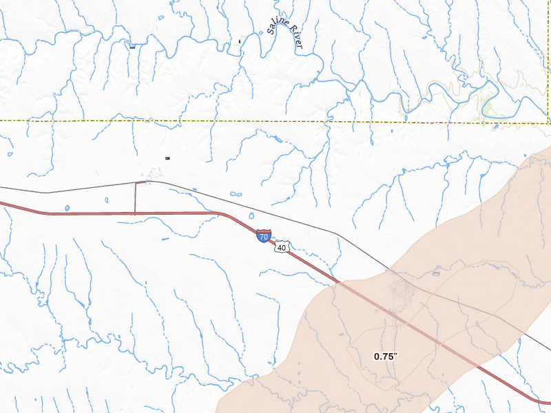 Radar-estimated hail-size map of the storm over Park, KS on Apr 26, 2026