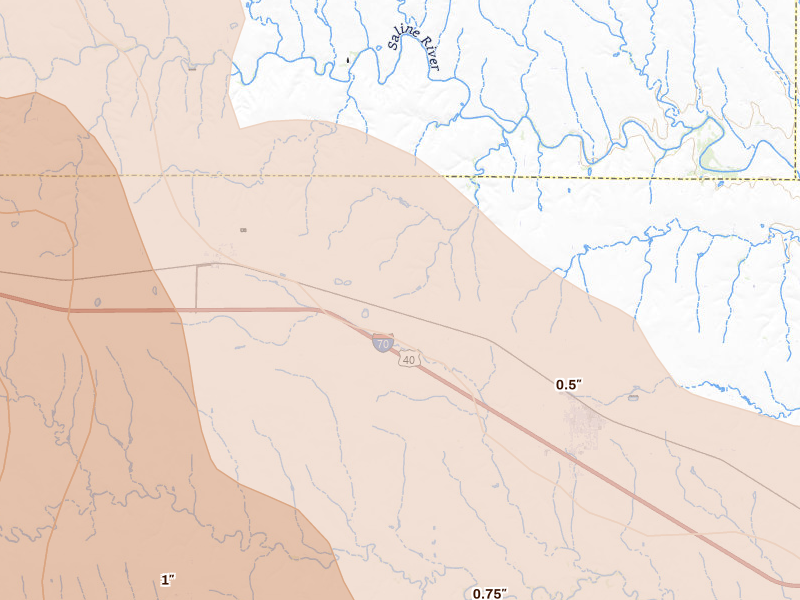 Radar-estimated hail-size map of the storm over Park, KS on Jun 20, 2026