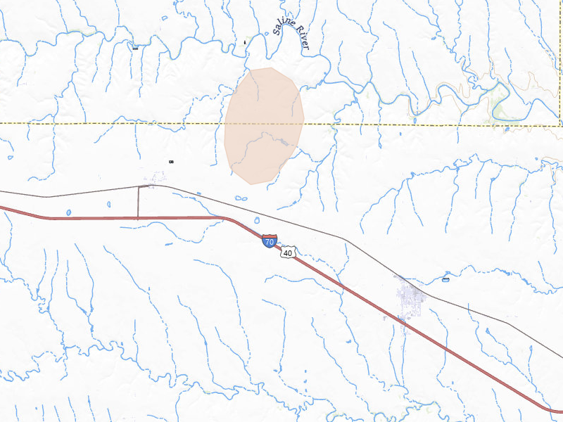 Radar-estimated hail-size map of the storm over Park, KS on Aug 27, 2026