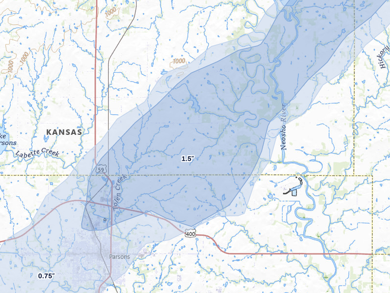 NEXRAD radar-signature map of the hail storm over Parsons, KS on Mar 4, 2026