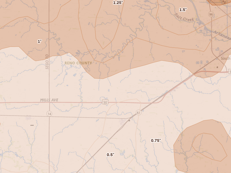 Radar-estimated hail-size map of the storm over Partridge, KS on May 18, 2026
