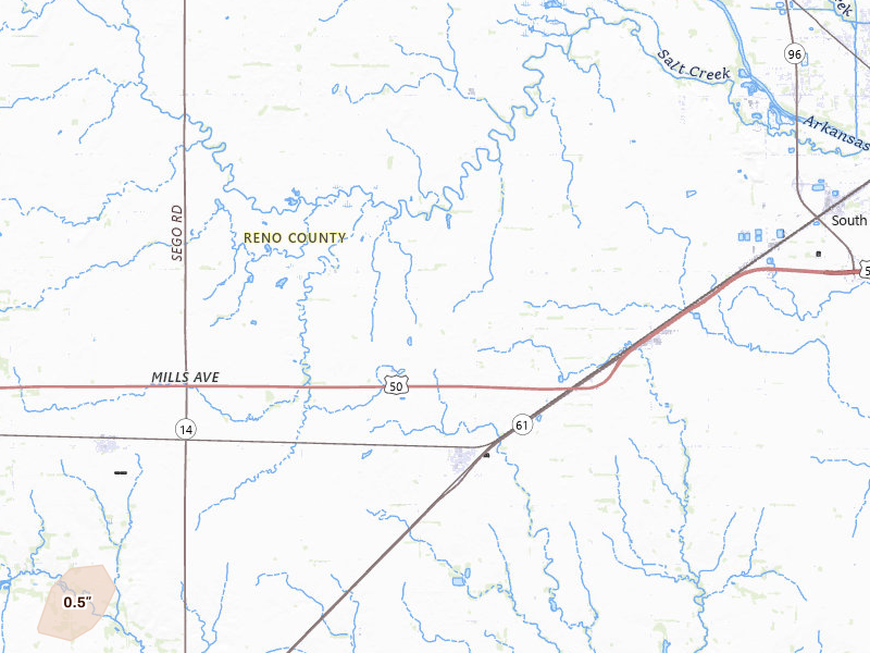 Radar-estimated hail-size map of the storm over Partridge, KS on May 29, 2026