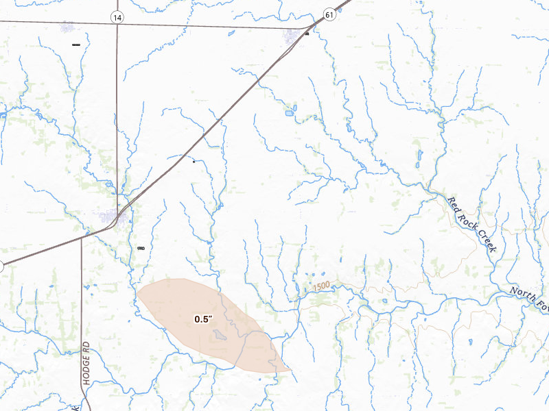 Radar-estimated hail-size map of the storm over Partridge, KS on Jun 23, 2026