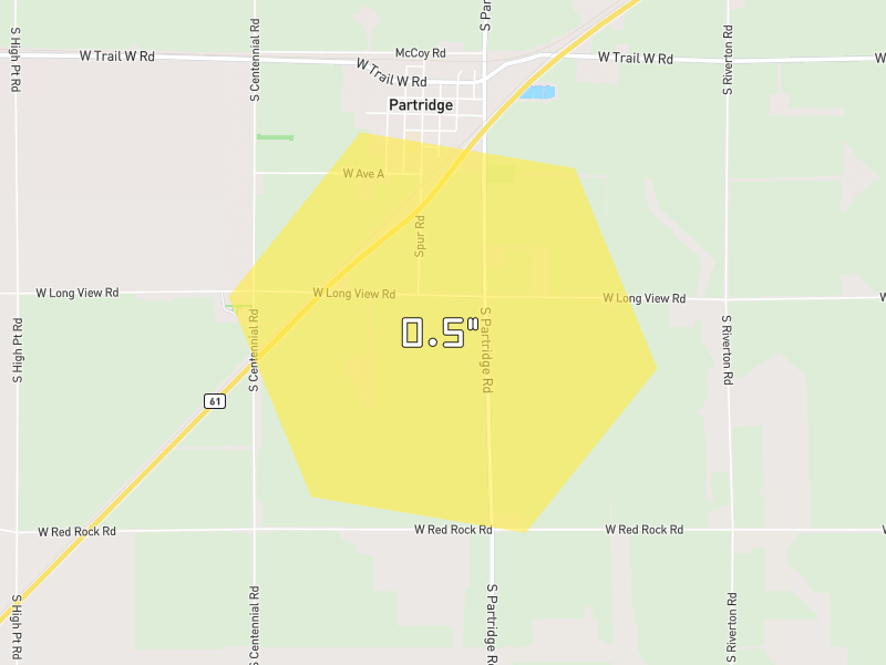Hail map of Partridge, KS on Jun 26, 2026, hail up to 0.5"