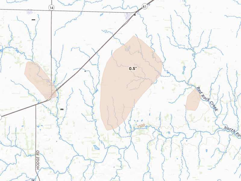 Radar-estimated hail-size map of the storm over Partridge, KS on Aug 13, 2026