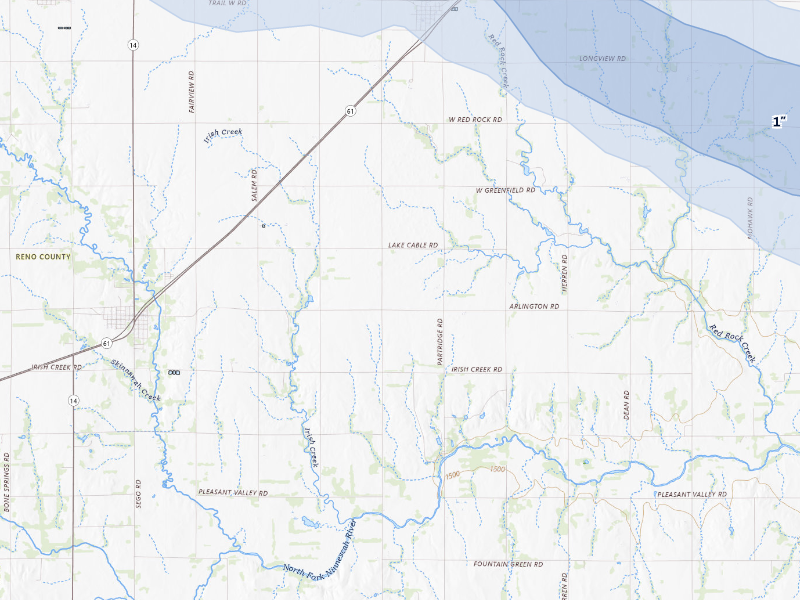 NEXRAD radar-signature map of the hail storm over Partridge, KS on Aug 20, 2026