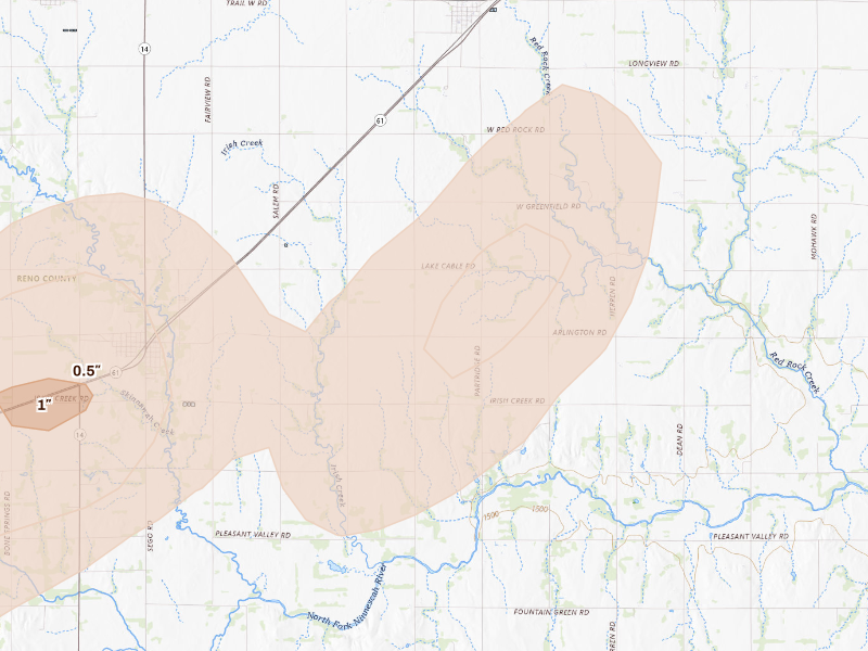 Radar-estimated hail-size map of the storm over Partridge, KS