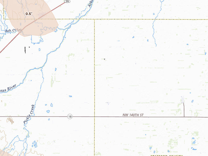 Radar-estimated hail-size map of the storm over Pawnee Rock, KS on Apr 25, 2026