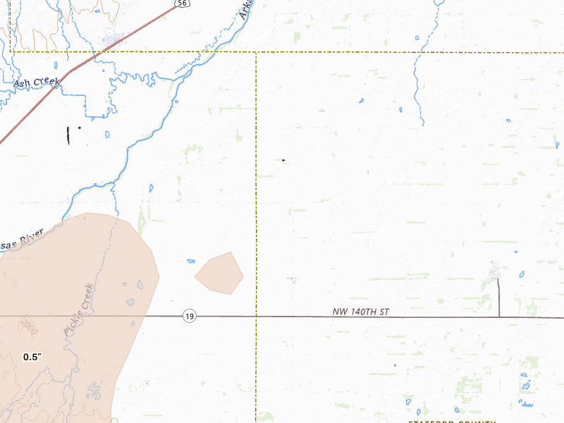 Radar-estimated hail-size map of the storm over Pawnee Rock, KS on Jun 9, 2026
