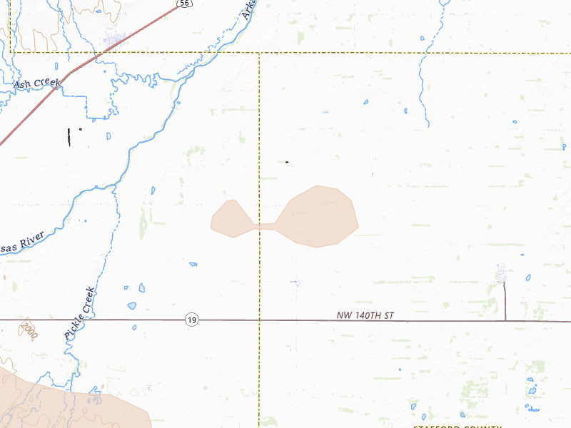 Radar-estimated hail-size map of the storm over Pawnee Rock, KS on Jun 25, 2026