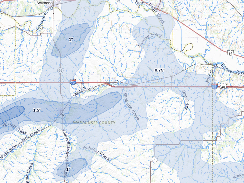 NEXRAD radar-signature map of the hail over Paxico, KS