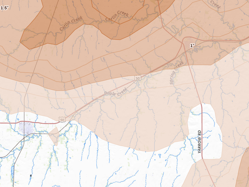 Radar-estimated hail-size map of the storm over Peabody, KS on Apr 26, 2026