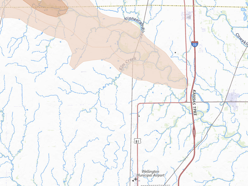 Radar-estimated hail-size map of the storm over Peck, KS on Jun 16, 2026