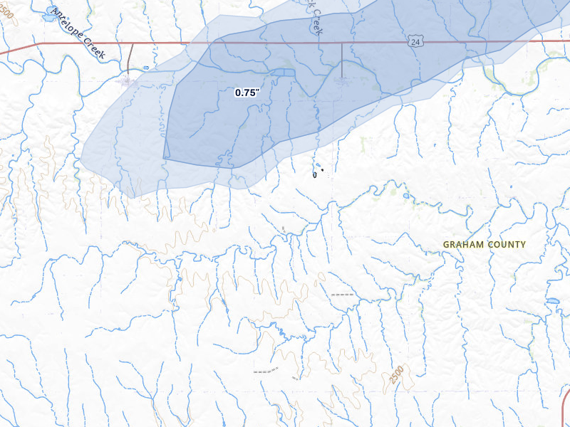 NEXRAD radar-signature map of the hail storm over Penokee, KS on Jun 8, 2026