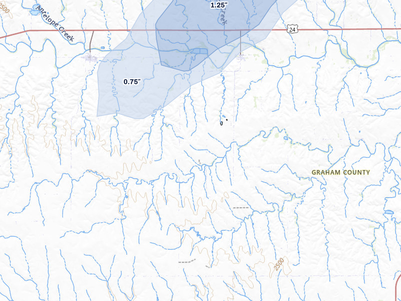 NEXRAD radar-signature map of the hail storm over Penokee, KS on Jun 9, 2026