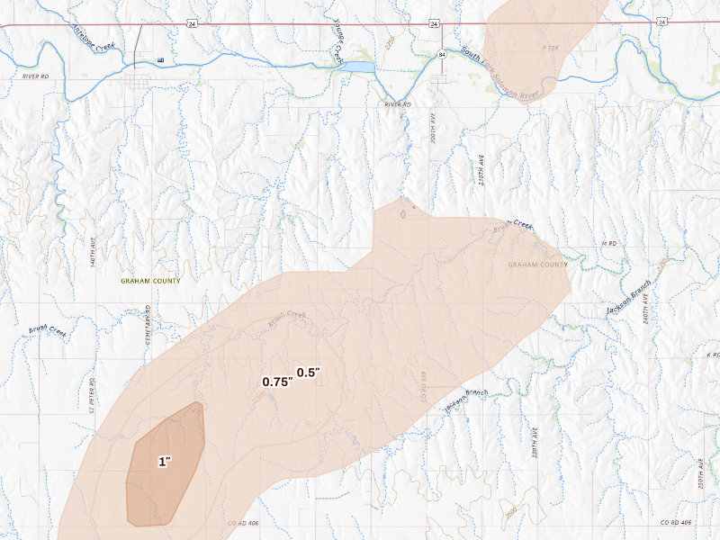 Radar-estimated hail-size map of the storm over Penokee, KS