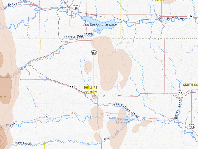 Radar-estimated hail-size map of the storm over Phillipsburg, KS on May 30, 2026