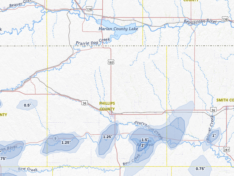 NEXRAD radar-signature map of the hail storm over Phillipsburg, KS on Jul 1, 2026