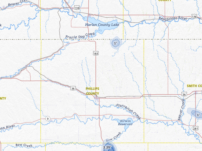 NEXRAD radar-signature map of the hail storm over Phillipsburg, KS on Jul 10, 2026