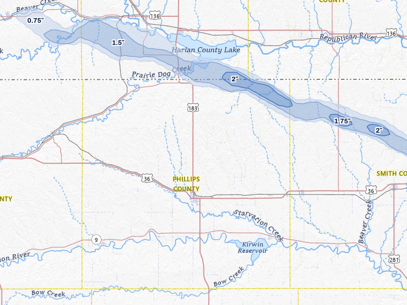 NEXRAD radar-signature map of the hail storm over Phillipsburg, KS on Jul 30, 2026