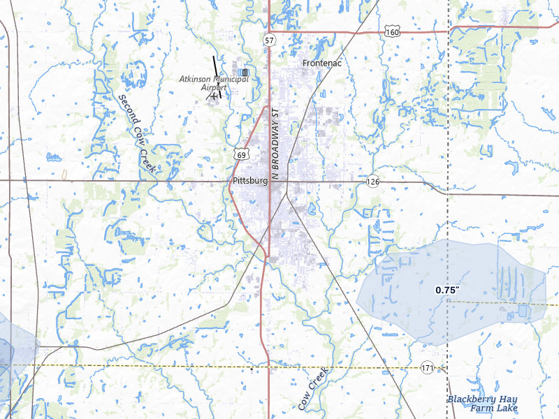 NEXRAD radar-signature map of the hail storm over Pittsburg, KS on May 30, 2026
