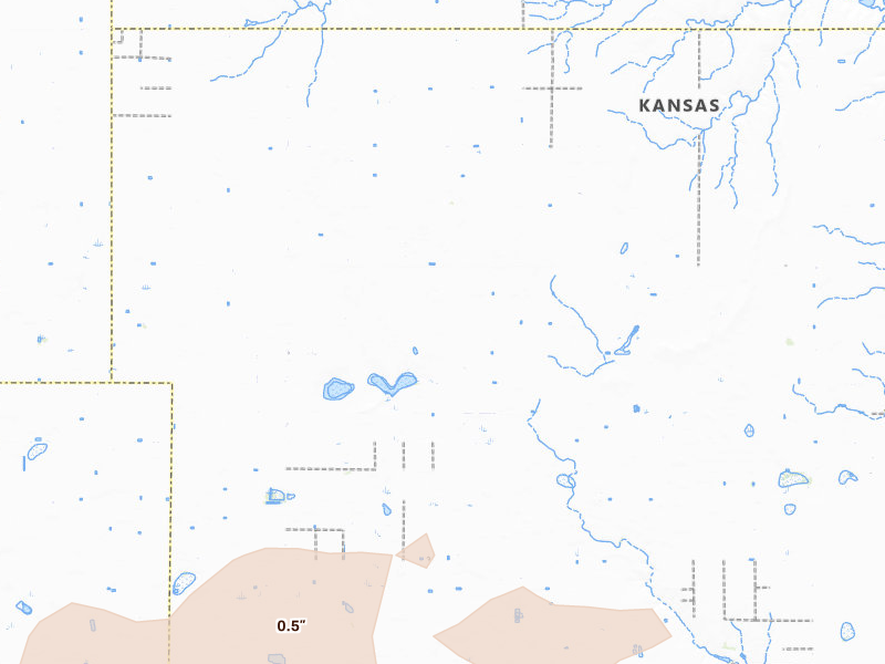 Radar-estimated hail-size map of the storm over Plains, KS on Apr 9, 2026