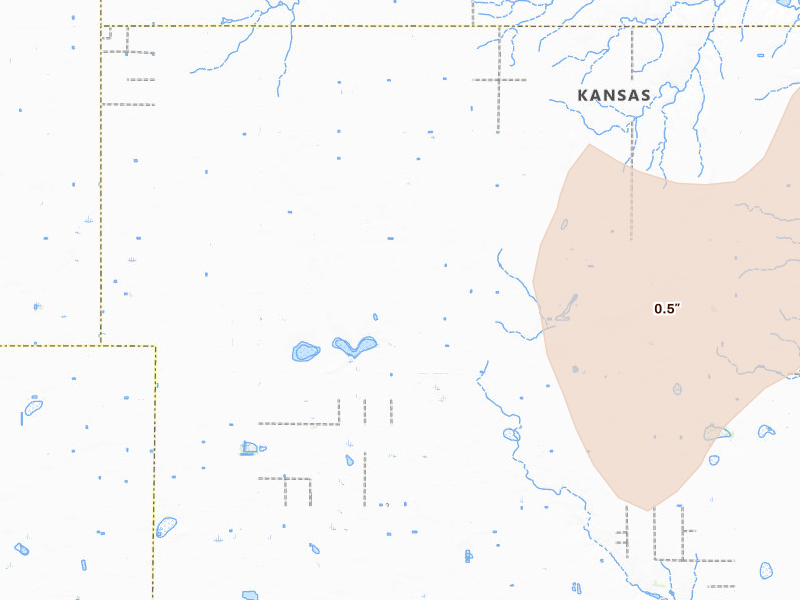 Radar-estimated hail-size map of the storm over Plains, KS on Jun 26, 2026