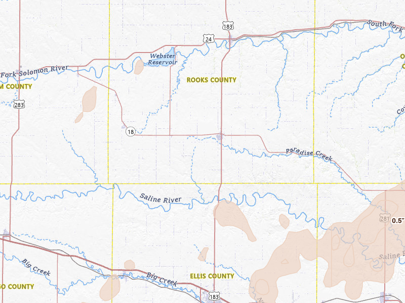 Radar-estimated hail-size map of the storm over Plainville, KS on Apr 26, 2026