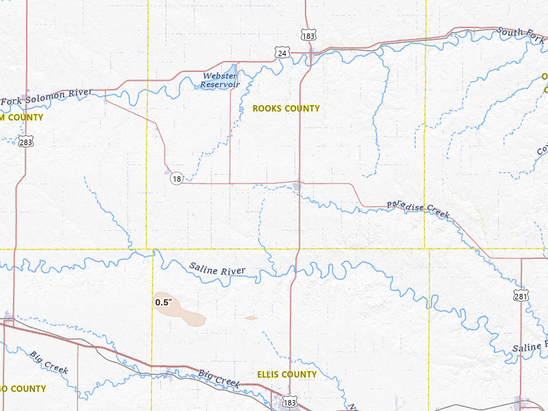 Radar-estimated hail-size map of the storm over Plainville, KS on May 9, 2026