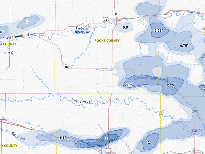 NEXRAD radar-signature map of the hail storm over Plainville, KS on Jun 8, 2026
