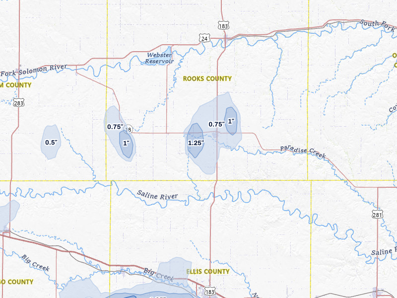 NEXRAD radar-signature map of the hail storm over Plainville, KS on Jul 9, 2026