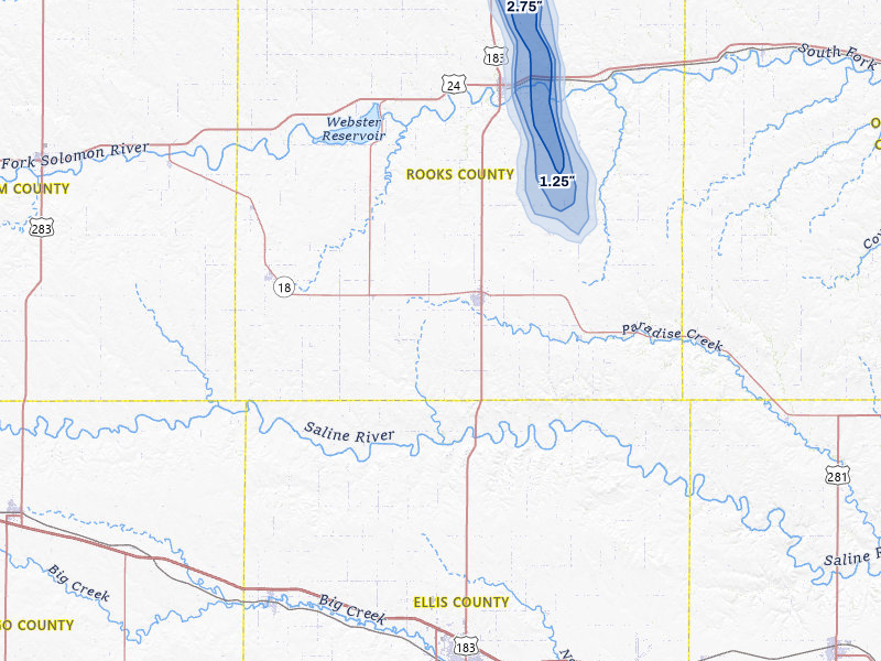 NEXRAD radar-signature map of the hail storm over Plainville, KS on Jul 10, 2026